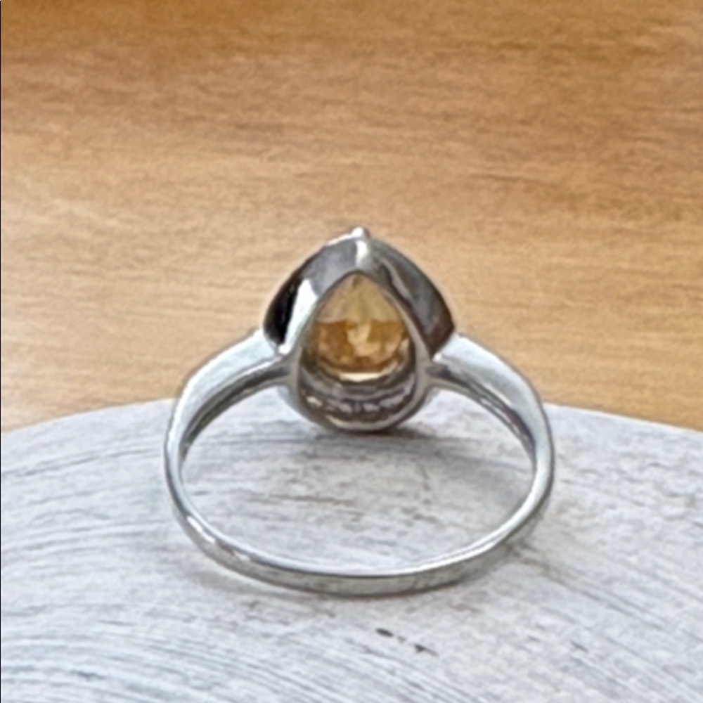 Pear Cut 1.40 ct Natural Citrine & Diamond Accent Halo Sterling Ring Size 7 - Picture 9 of 17